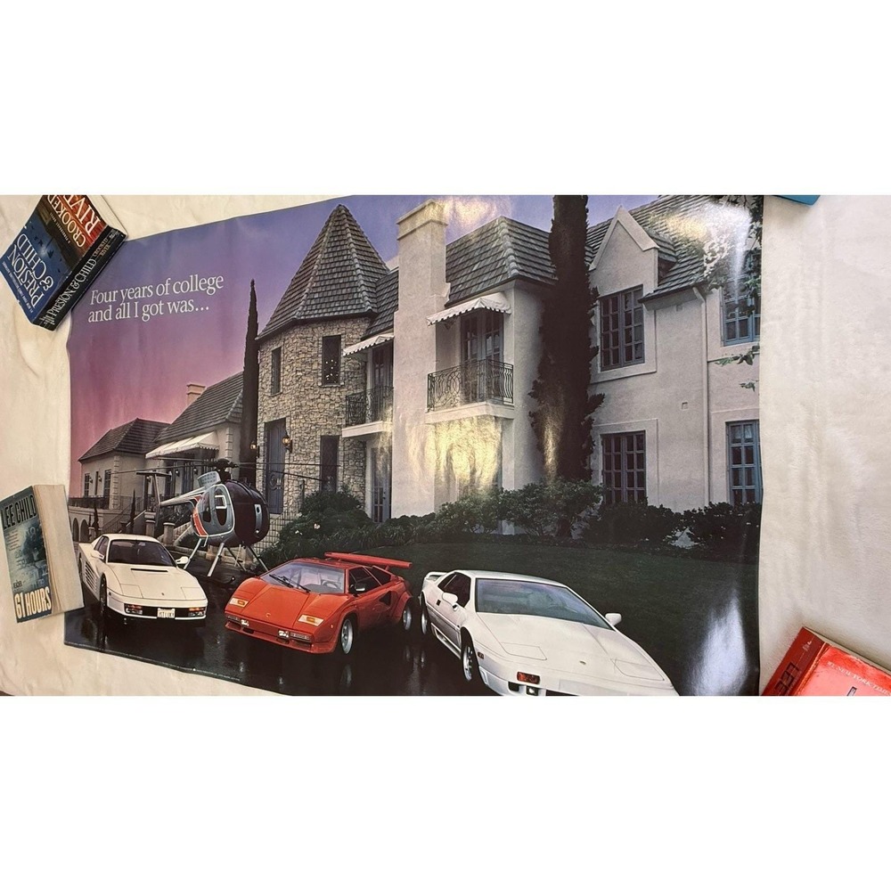 Vintage 1990 Four Years of College Automotive Poster Ferrari Lamborghini PTW622